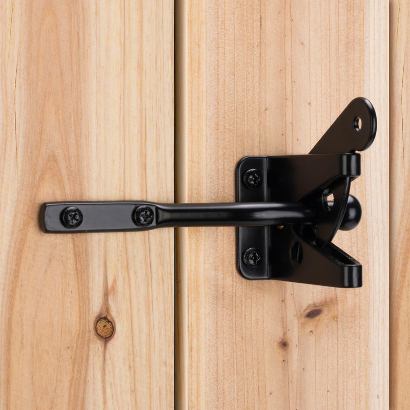 SANKINS Self Locking Gate Latch Automatic Gravity Lever for Wood Fence Gate, Door Latches, Steel, Black - Image 1
